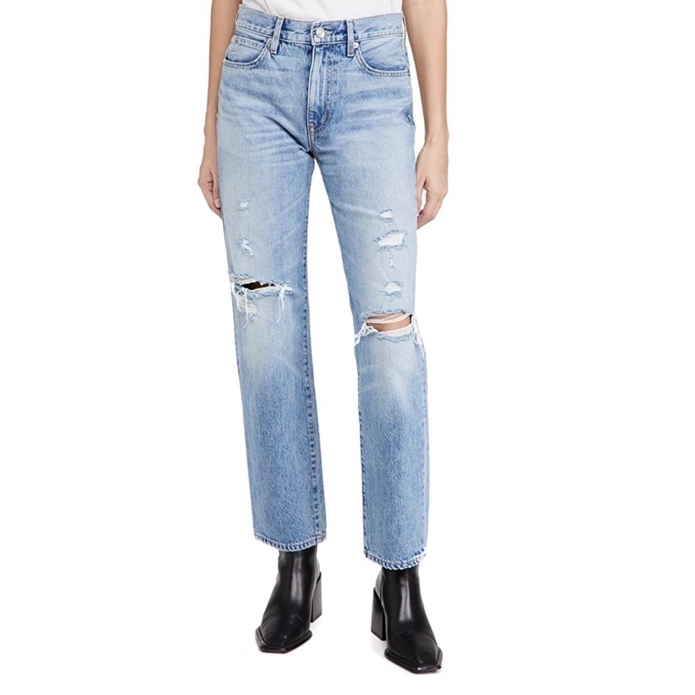 SLVRLAKE Sophie Distressed High Rise Straight Leg Ripped Jeans in Ventura Wash